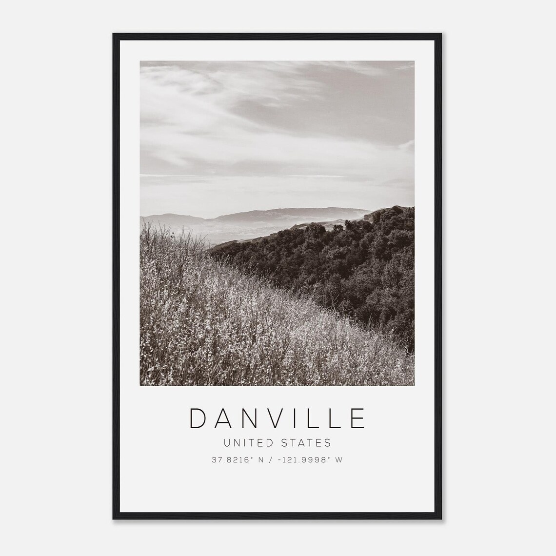 Danville United States Black and White Hillside Meadow Photo Poster