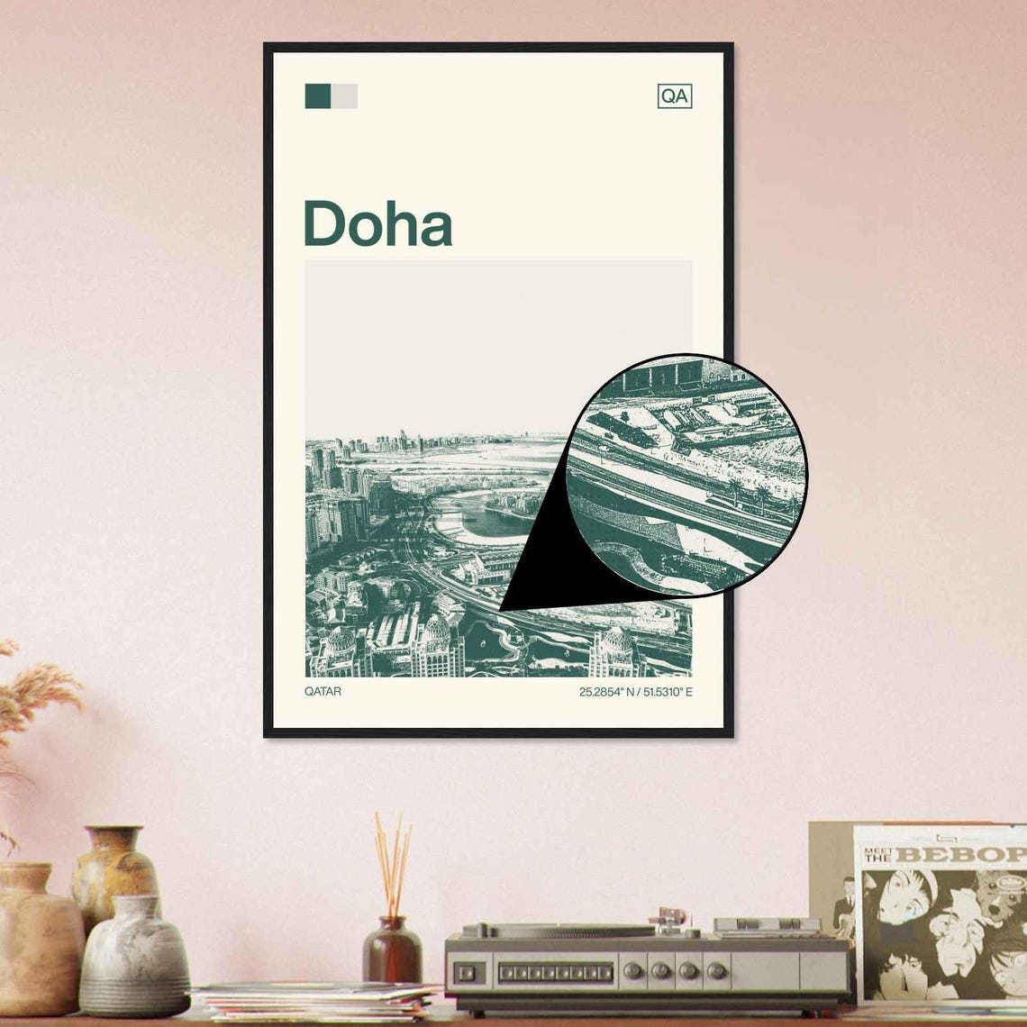 Doha Qatar Aerial Coast Skyline Minimalist Modern Travel Art Poster - Image 4