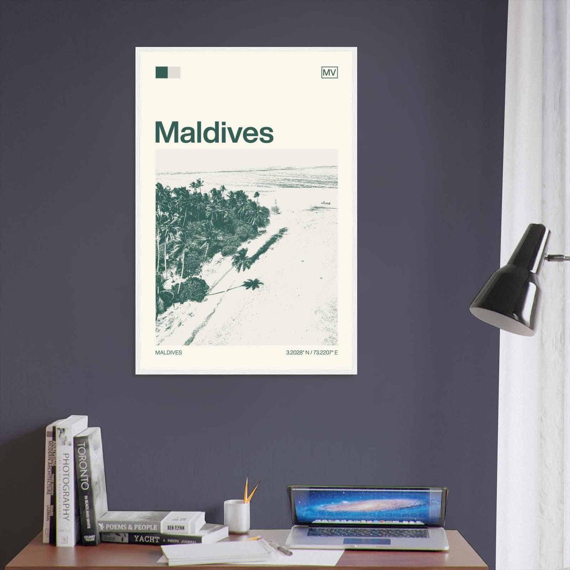Maldives Modern Minimalist Tropical Island Beach Aerial Art Poster - Image 3