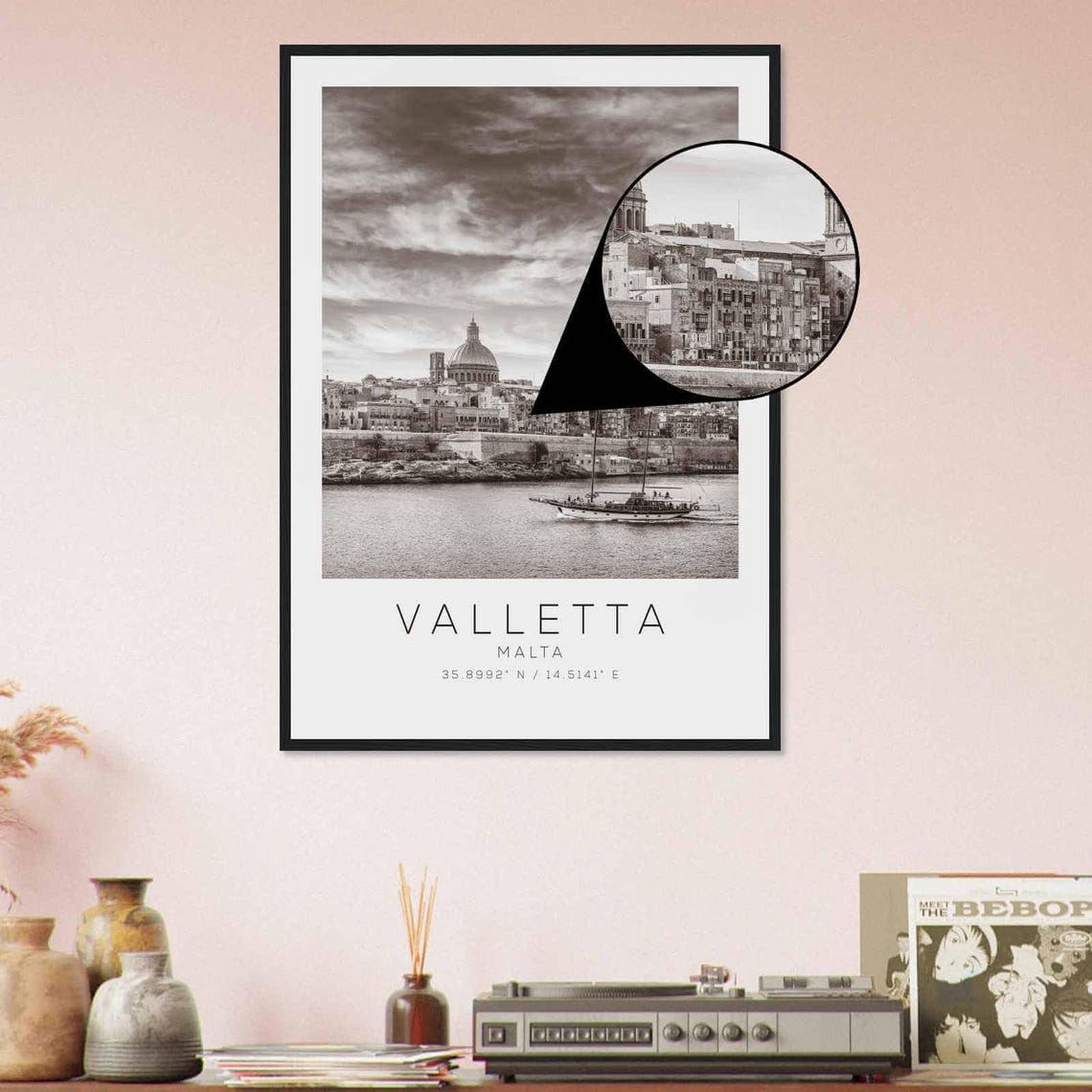 Valletta Malta Harbor Dome Basilica Sailboat Black White Poster - Image 4