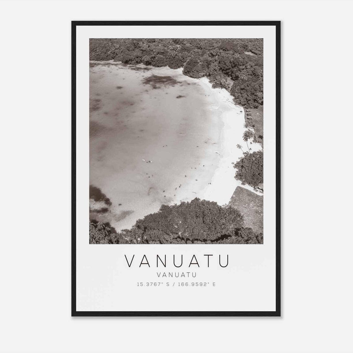 Vanuatu Tropical Bay Aerial Beach View Black and White Poster