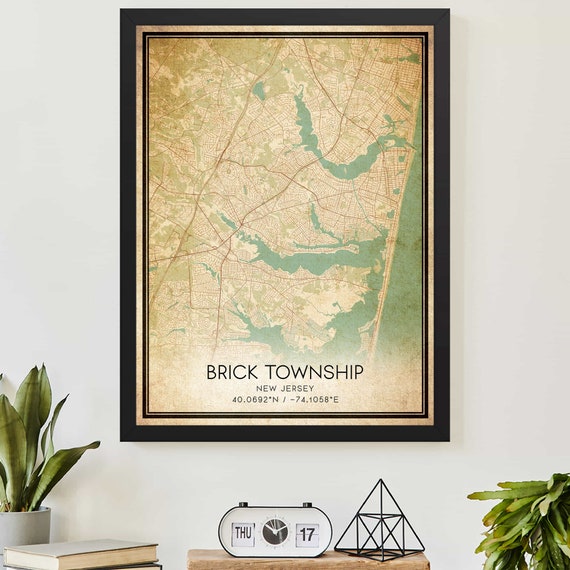 Vintage Brick New Jersey Map Print Poster Custom Art
