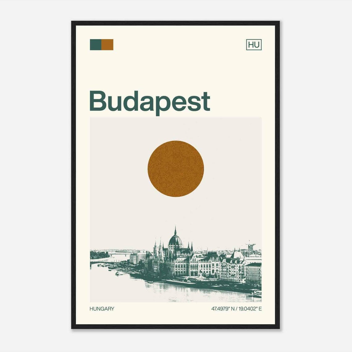 Budapest Hungary Parliament Danube Riverside View Travel Poster