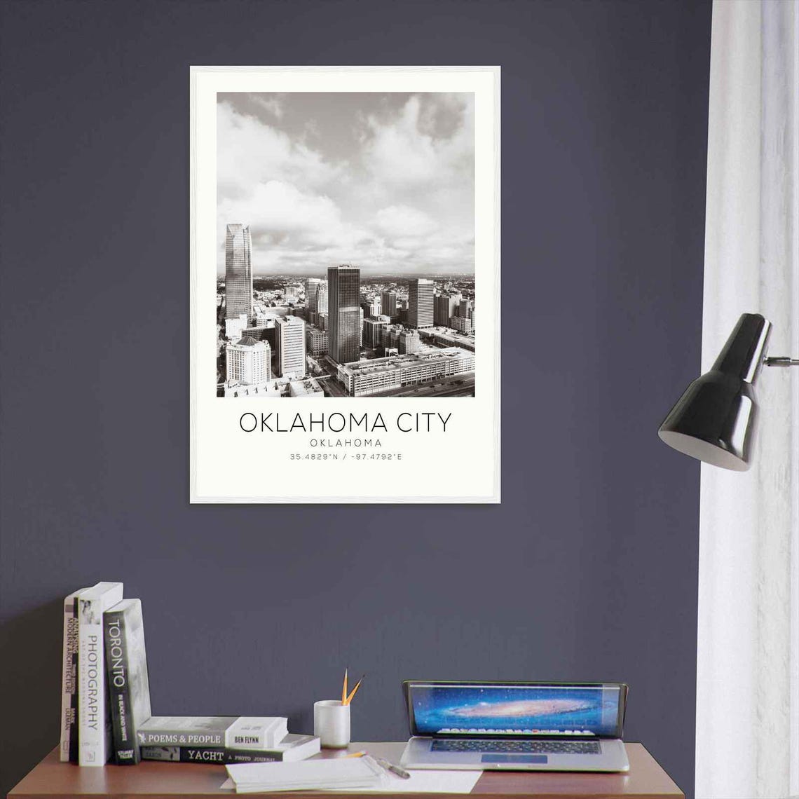 Oklahoma City Elevated Skyline View Black and White Photo Poster - Image 3