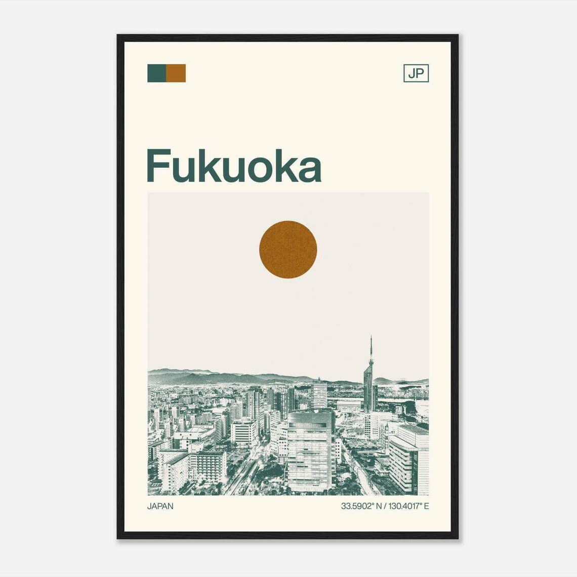 Fukuoka Japan Minimalist Monochrome Travel Poster