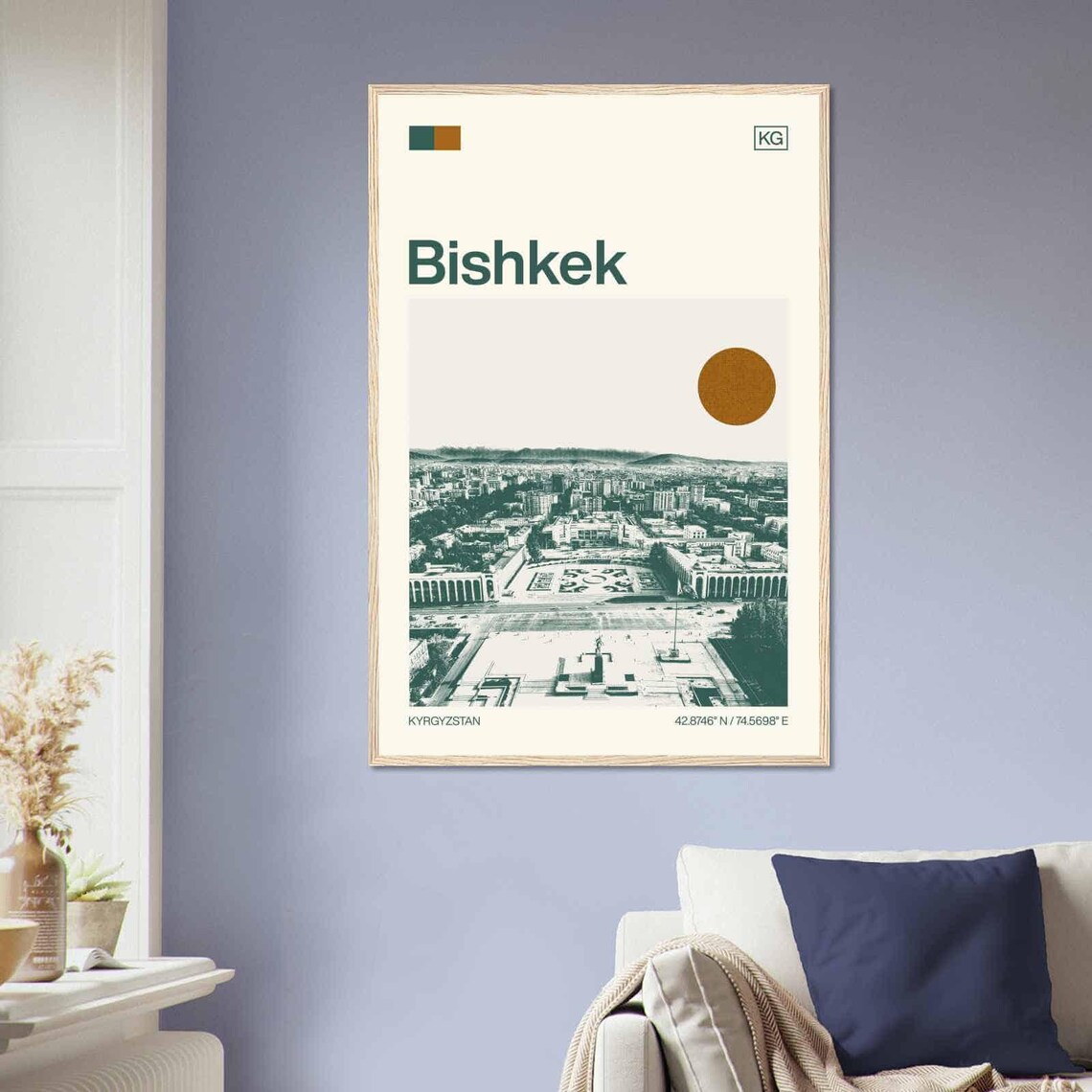Bishkek Kyrgyzstan City Panorama Vintage Style Travel Poster - Image 2