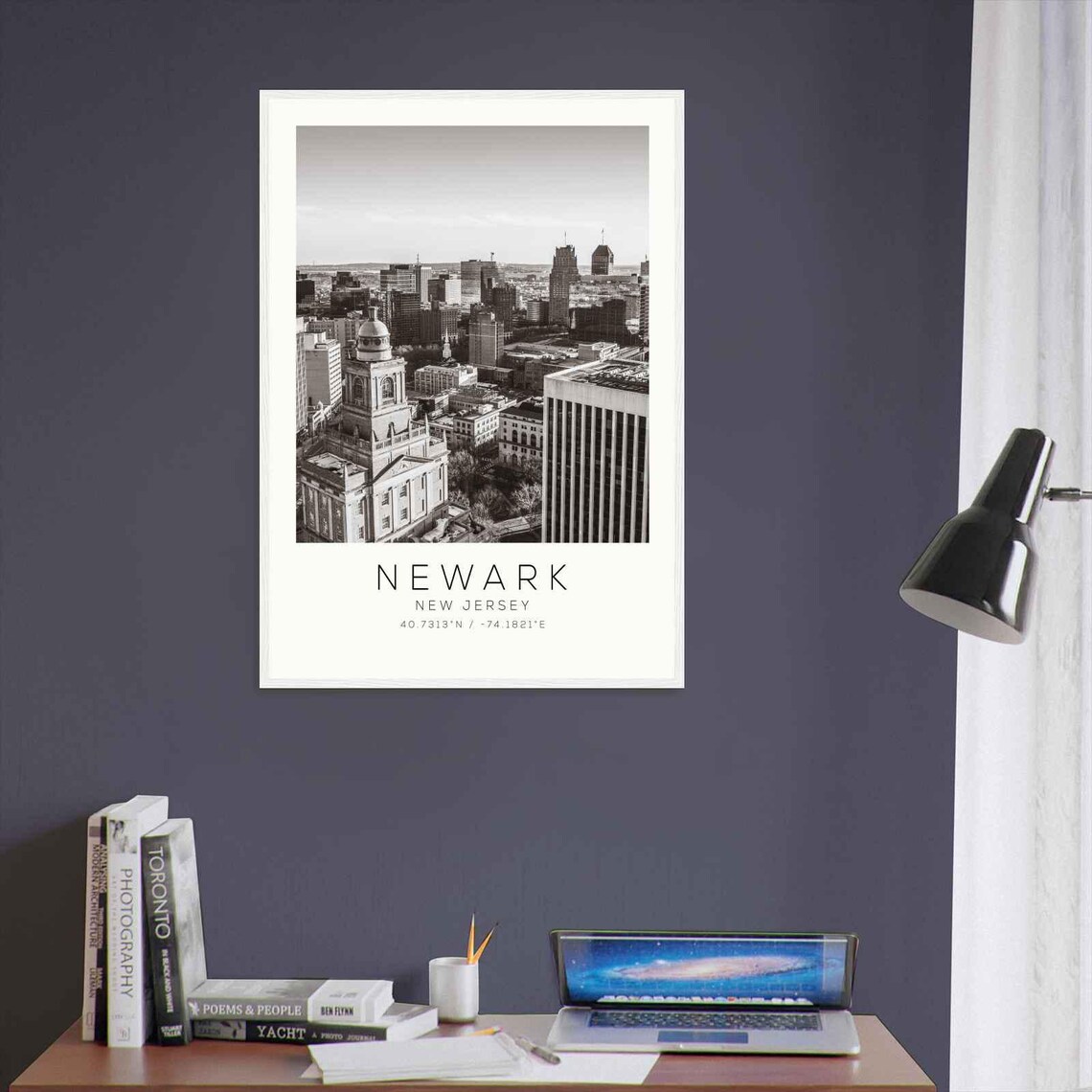 Newark New Jersey Downtown Skyline with Historic Tower Black and White Photo Poster - Image 3