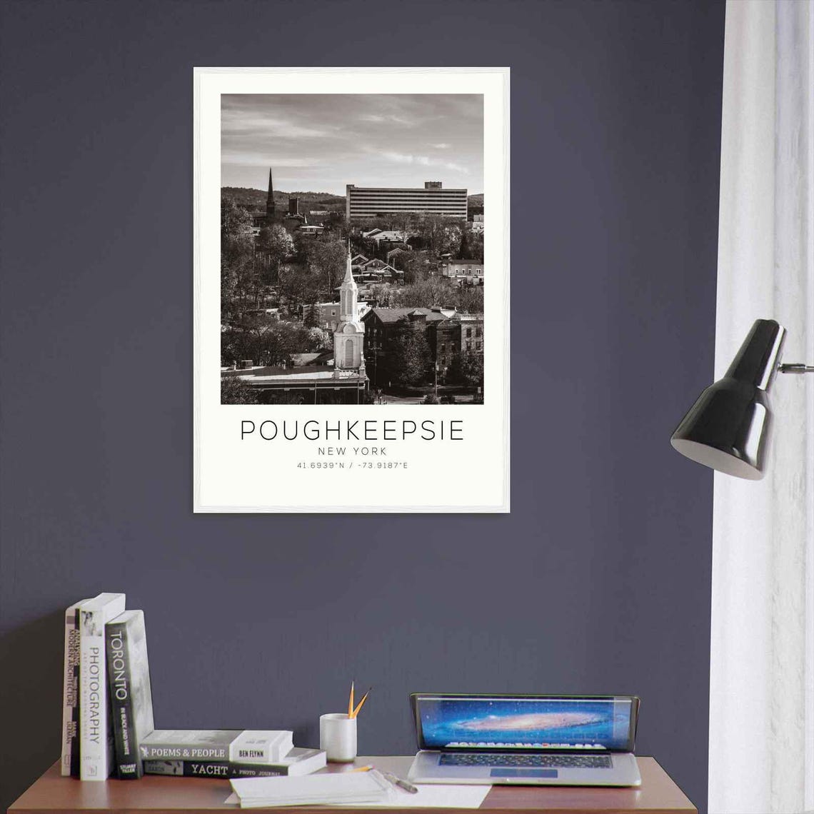 Poughkeepsie New York Church Steeple Skyline Black and White Poster - Image 3