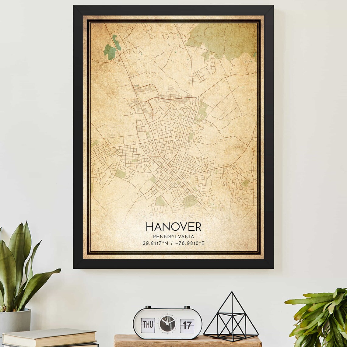 Vintage Hanover Pennsylvania Map, Travel Poster