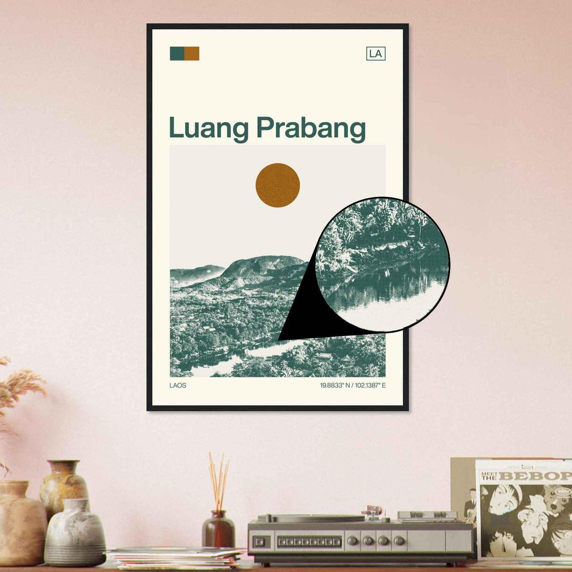 Luang Prabang Laos Modern Minimalist Mountain River Art Poster - Image 4
