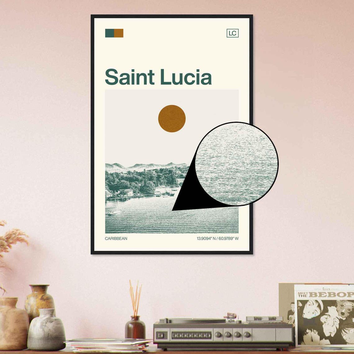 Saint Lucia Caribbean Minimalist Monochrome Travel Photo Poster - Image 4