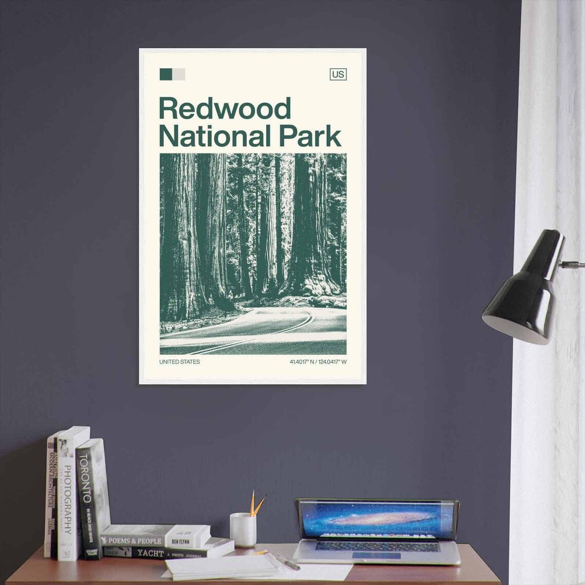 Redwood National Park California Giant Trees Road Duotone Travel Poster - Image 3