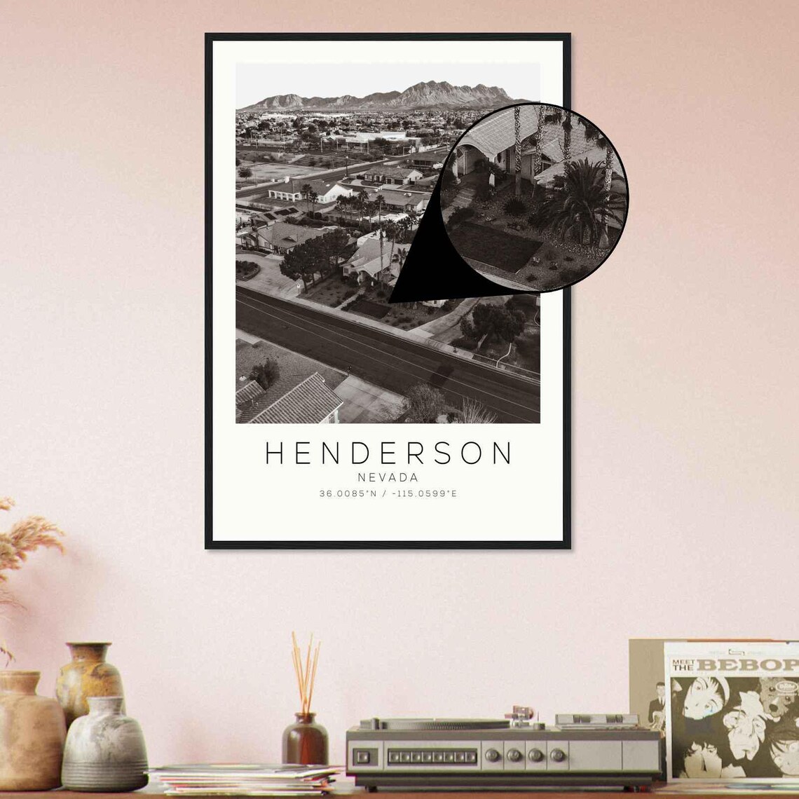Henderson Nevada Desert Suburbs Mountain View Black White Poster - Image 4
