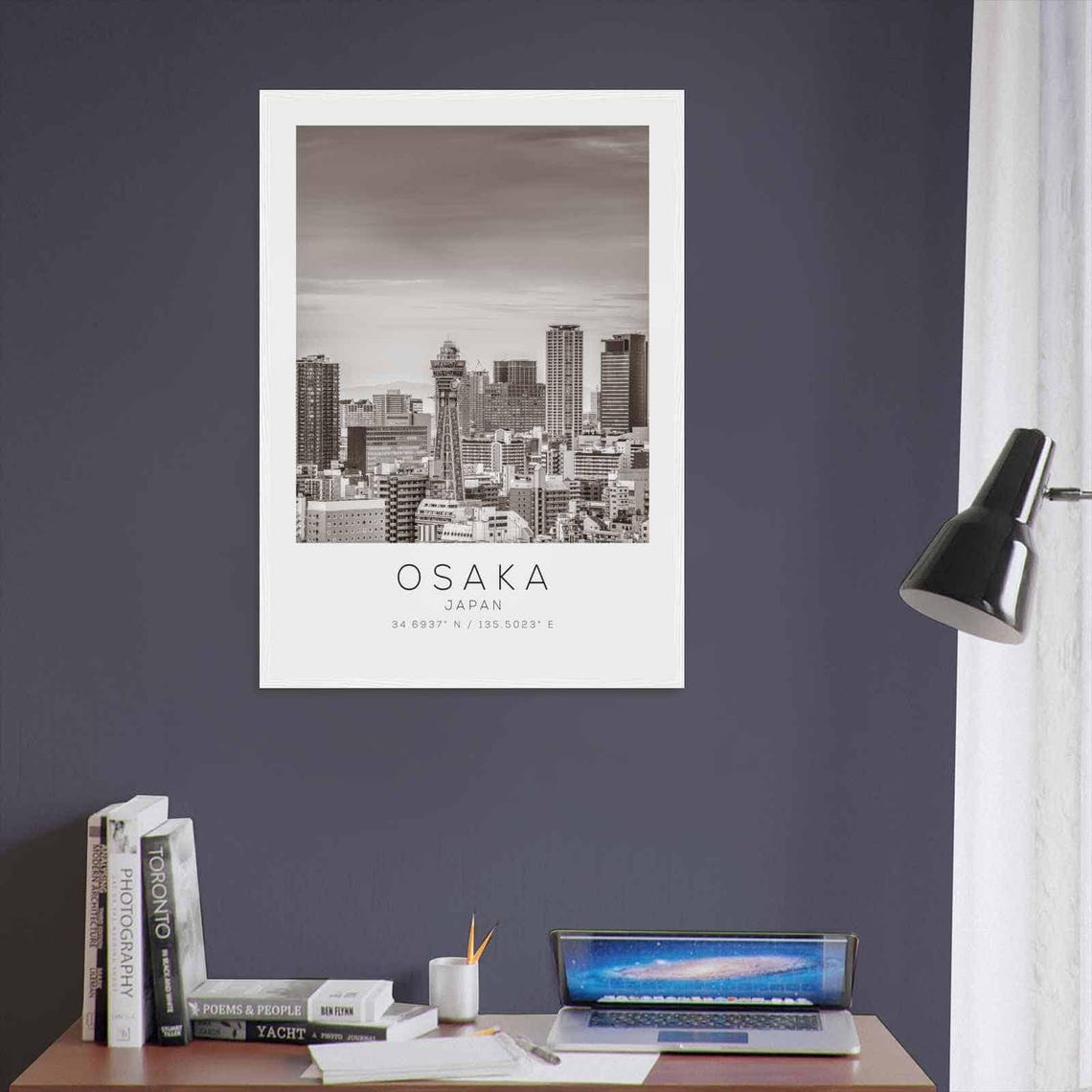 Osaka Japan Tower Skyline Cityscape Black White Photo Poster - Image 3
