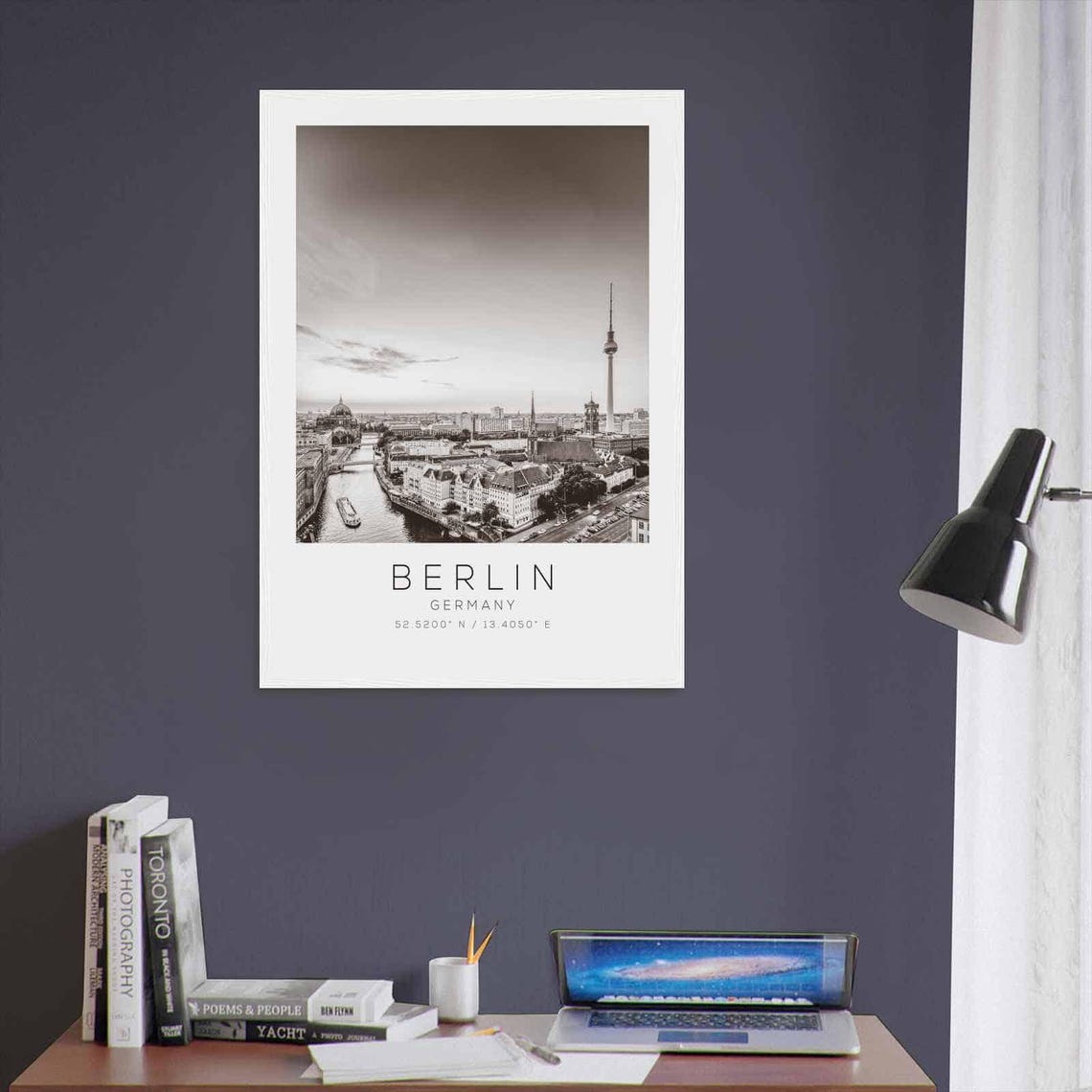 Berlin Germany TV Tower Panorama Black White Minimalist Poster - Image 3