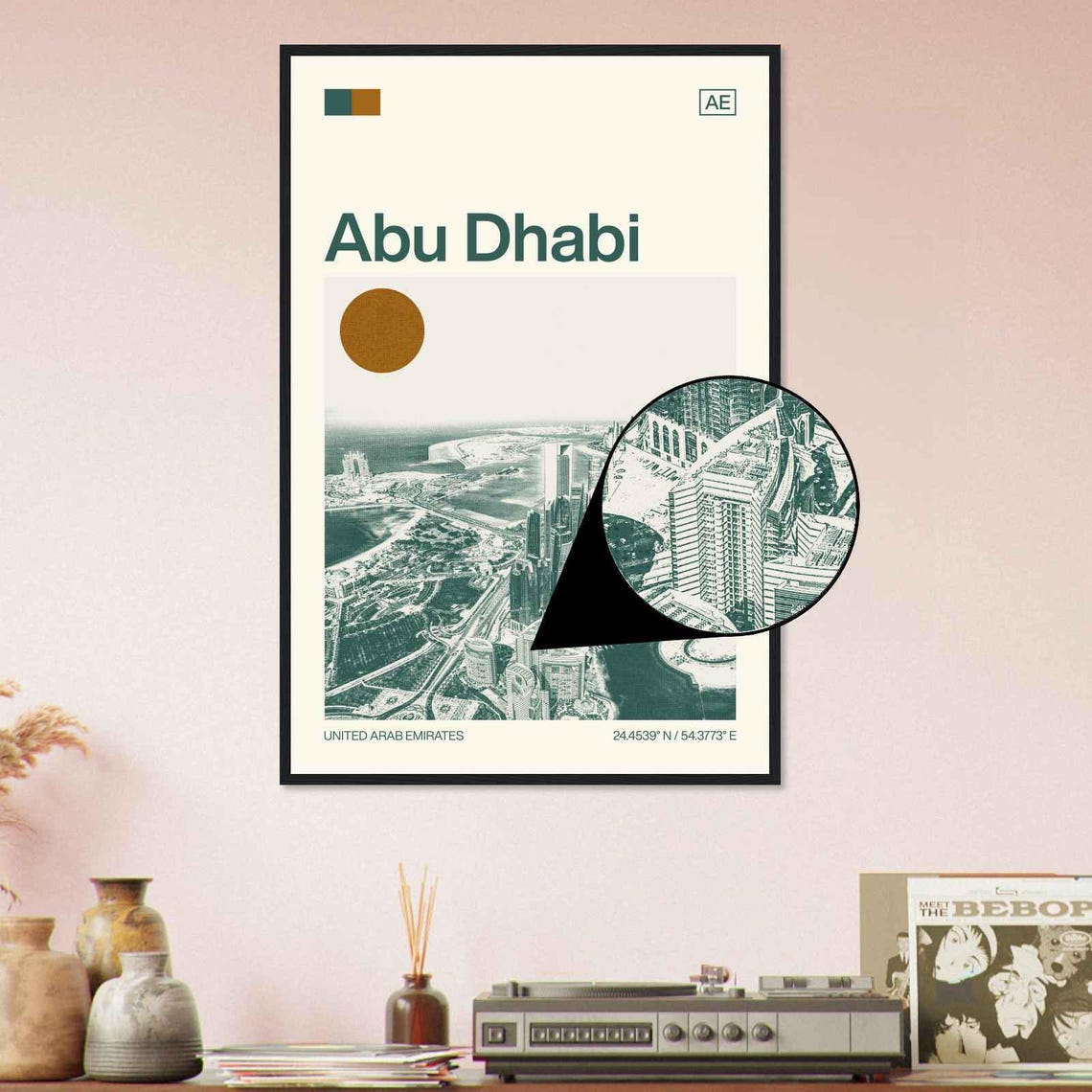 Abu Dhabi UAE Corniche Skyline Vintage Style City Travel Poster - Image 4