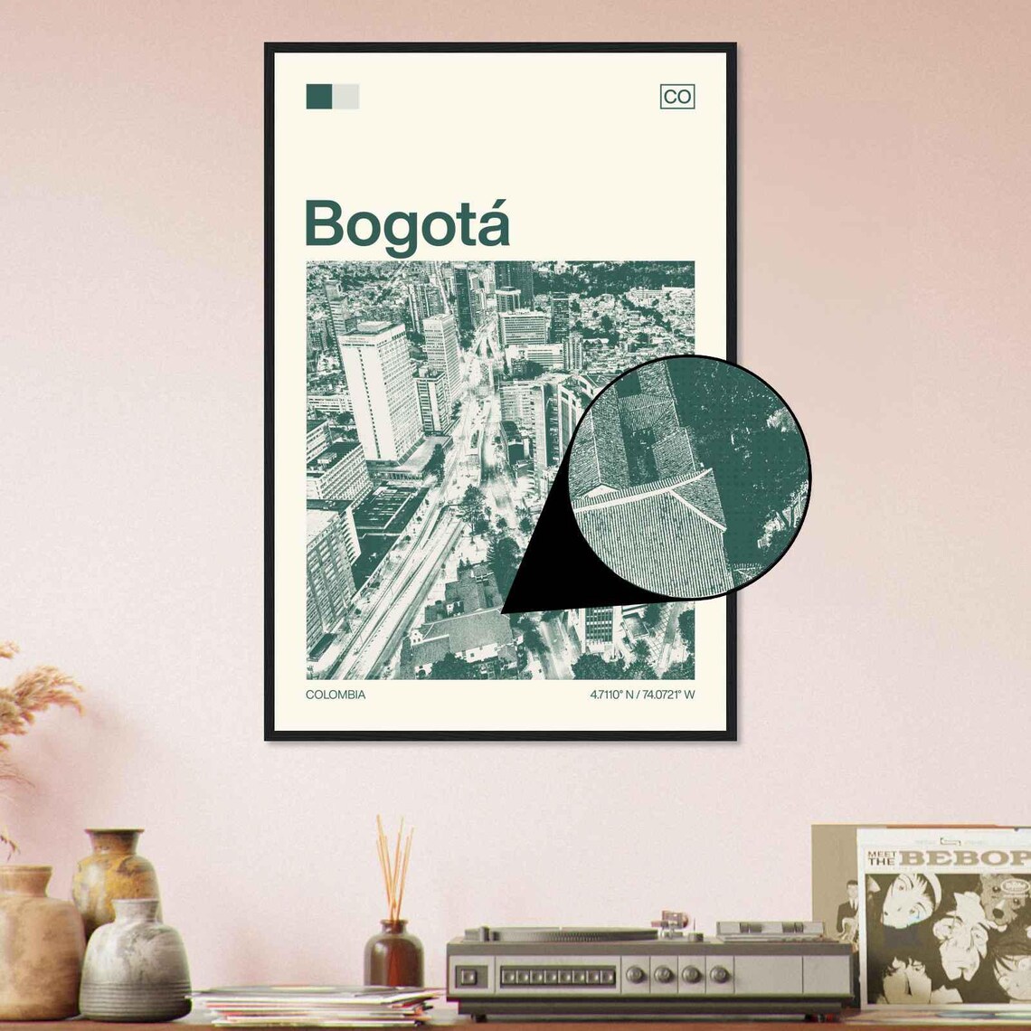Bogota Colombia Downtown Aerial Vintage Style City Travel Poster - Image 4