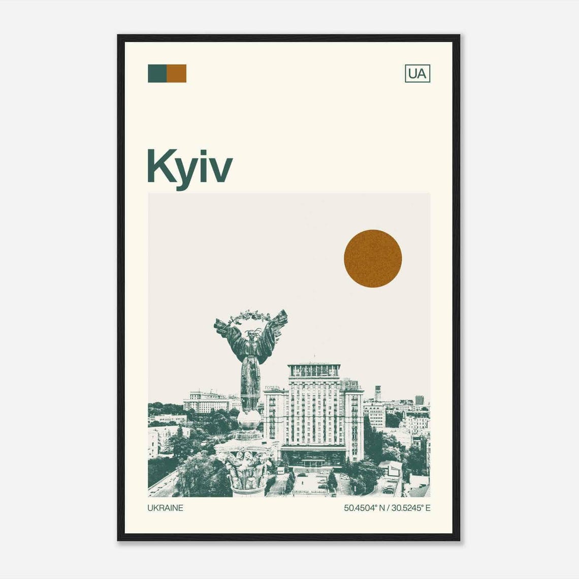 Kyiv Ukraine Independence Monument Maidan Square Duotone Travel Poster