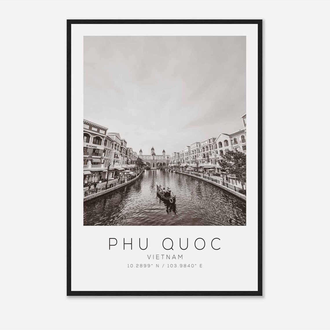 Phu Quoc Vietnam Grand World Canal Gondola Black and White Poster