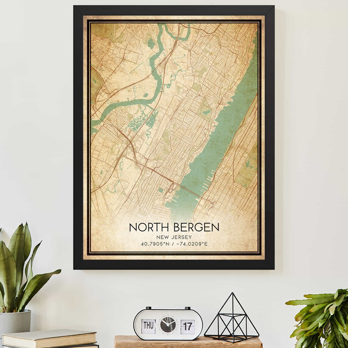 Vintage North Bergen New Jersey City Map Sepia Streets Poster