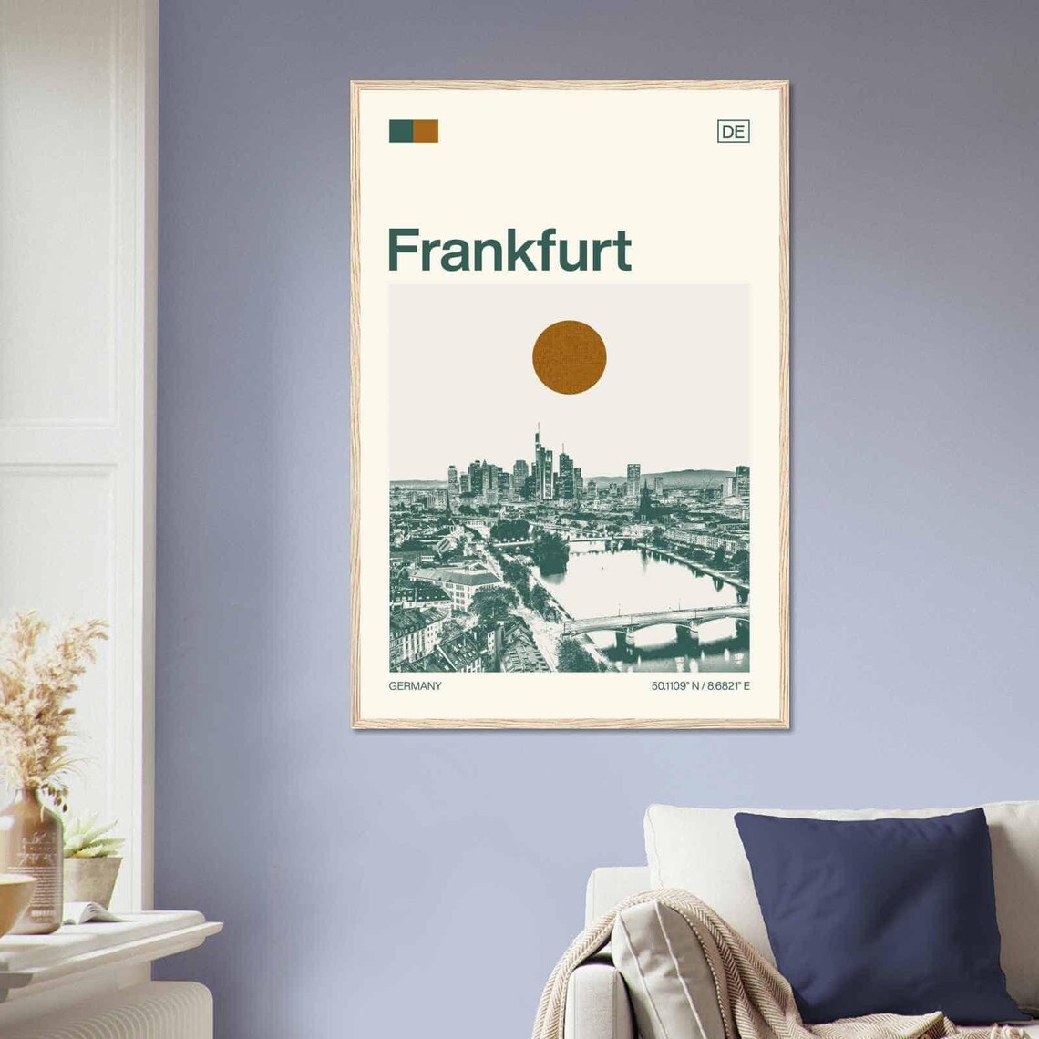 Frankfurt Germany Aerial Skyline Main River Bridge Travel Poster - Image 2