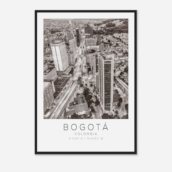 Bogota Colombia Aerial Skyscraper Black White Minimalist Poster