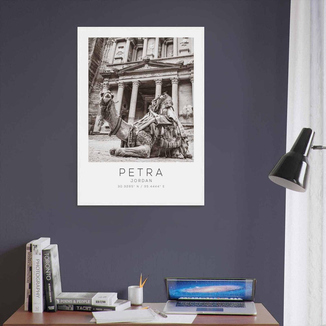 Petra Jordan Ancient Treasury Camel Black White Photo Poster - Image 3