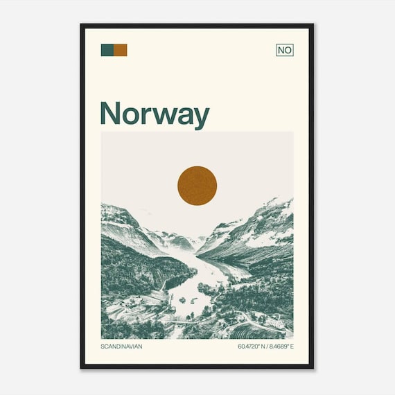 Norway Scandinavian Minimalist Monochrome Travel Photo Poster