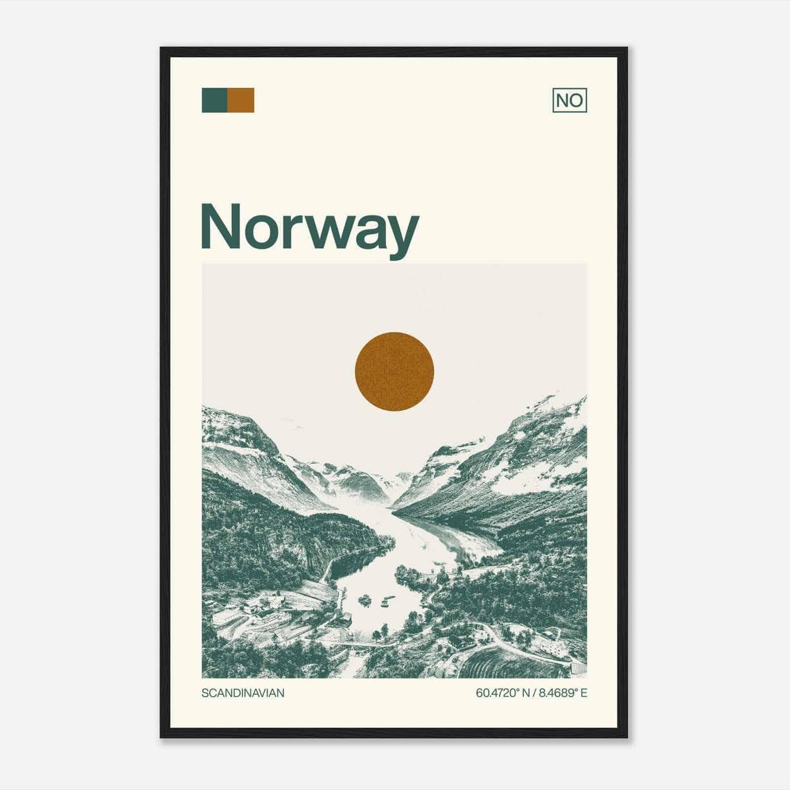 Norway Scandinavian Fjord Valley Sun Minimalist Travel Poster