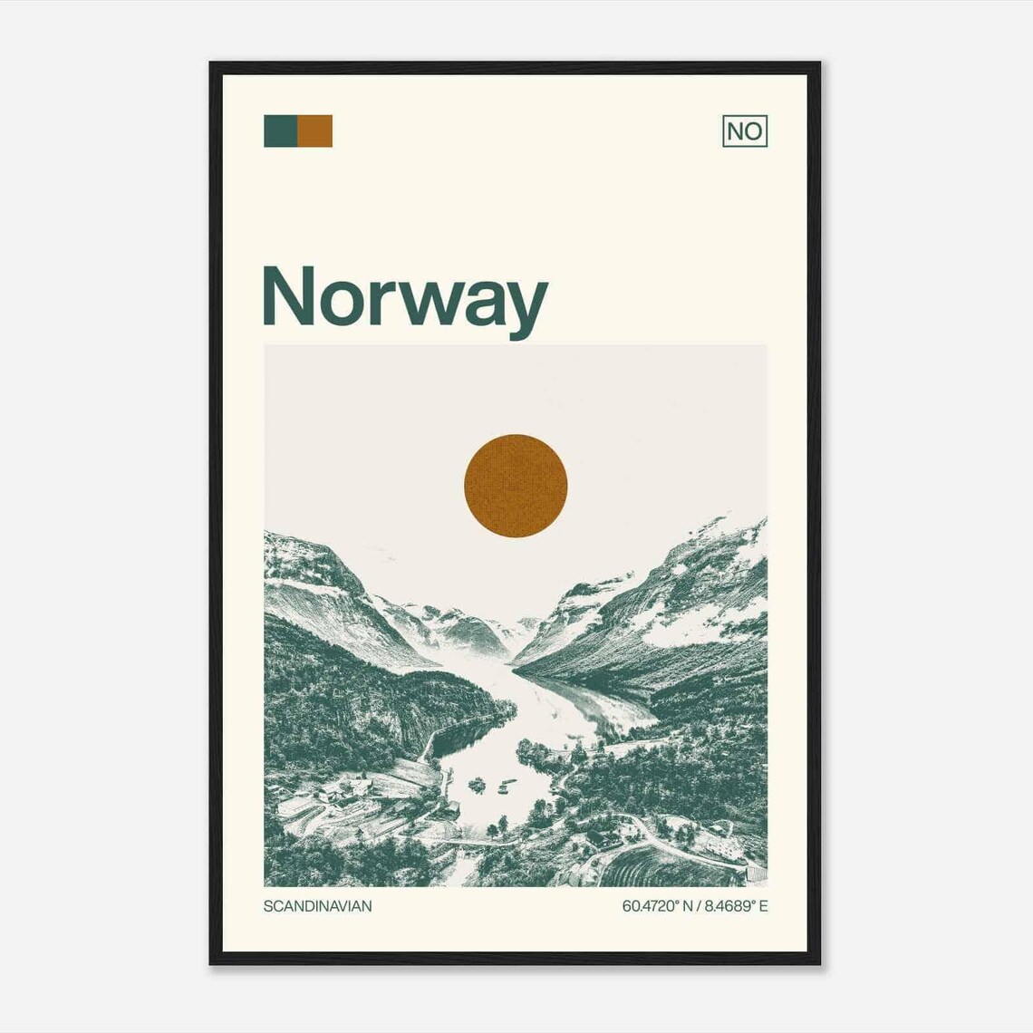 Norway Scandinavian Minimalist Monochrome Travel Photo Poster