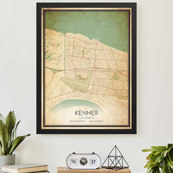 Kenner Louisiana Vintage City Street Map Coordinates Hometown Wall Art