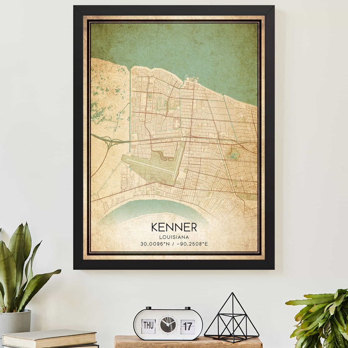 Kenner Louisiana Vintage City Street Map Coordinates Hometown Wall Art