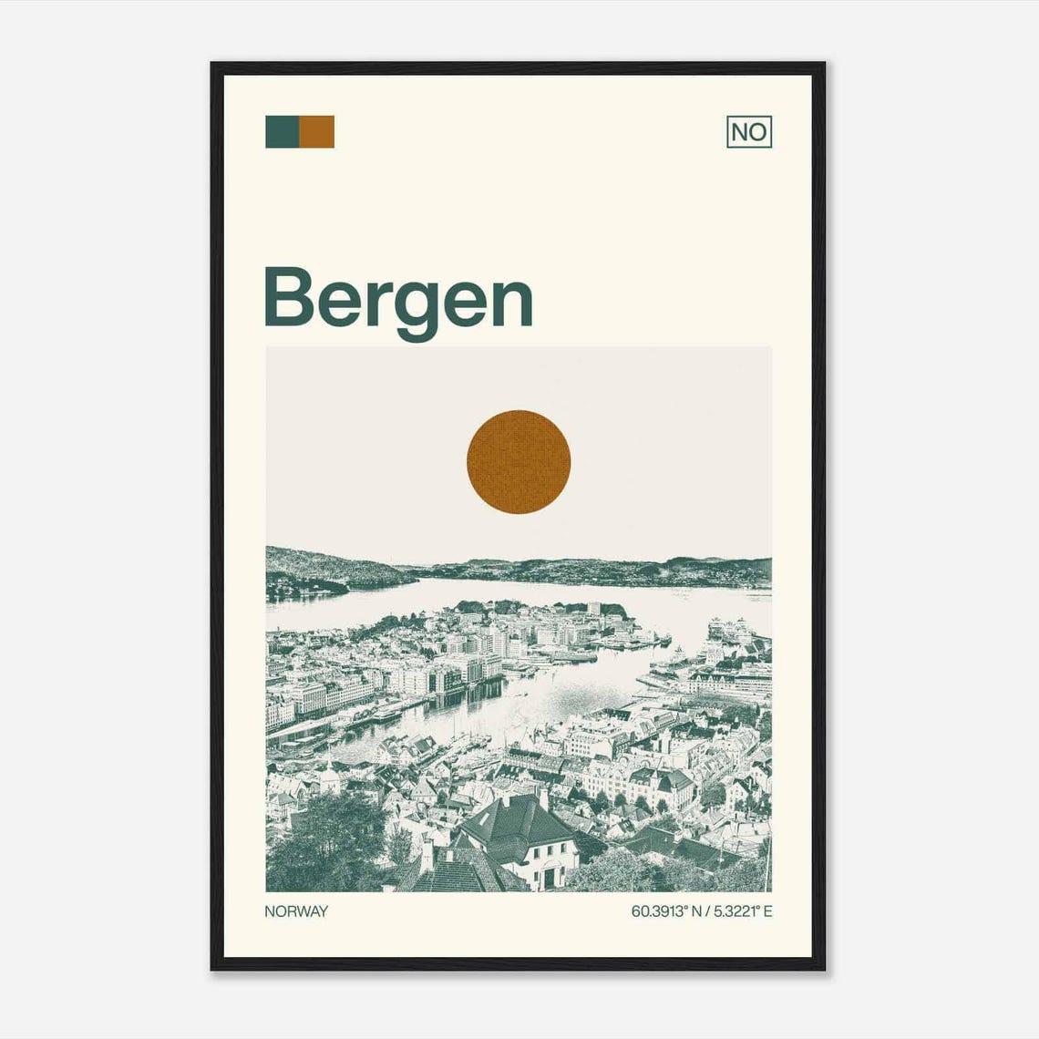 Bergen Norway Minimalist Monochrome Harbor Photo Travel Poster