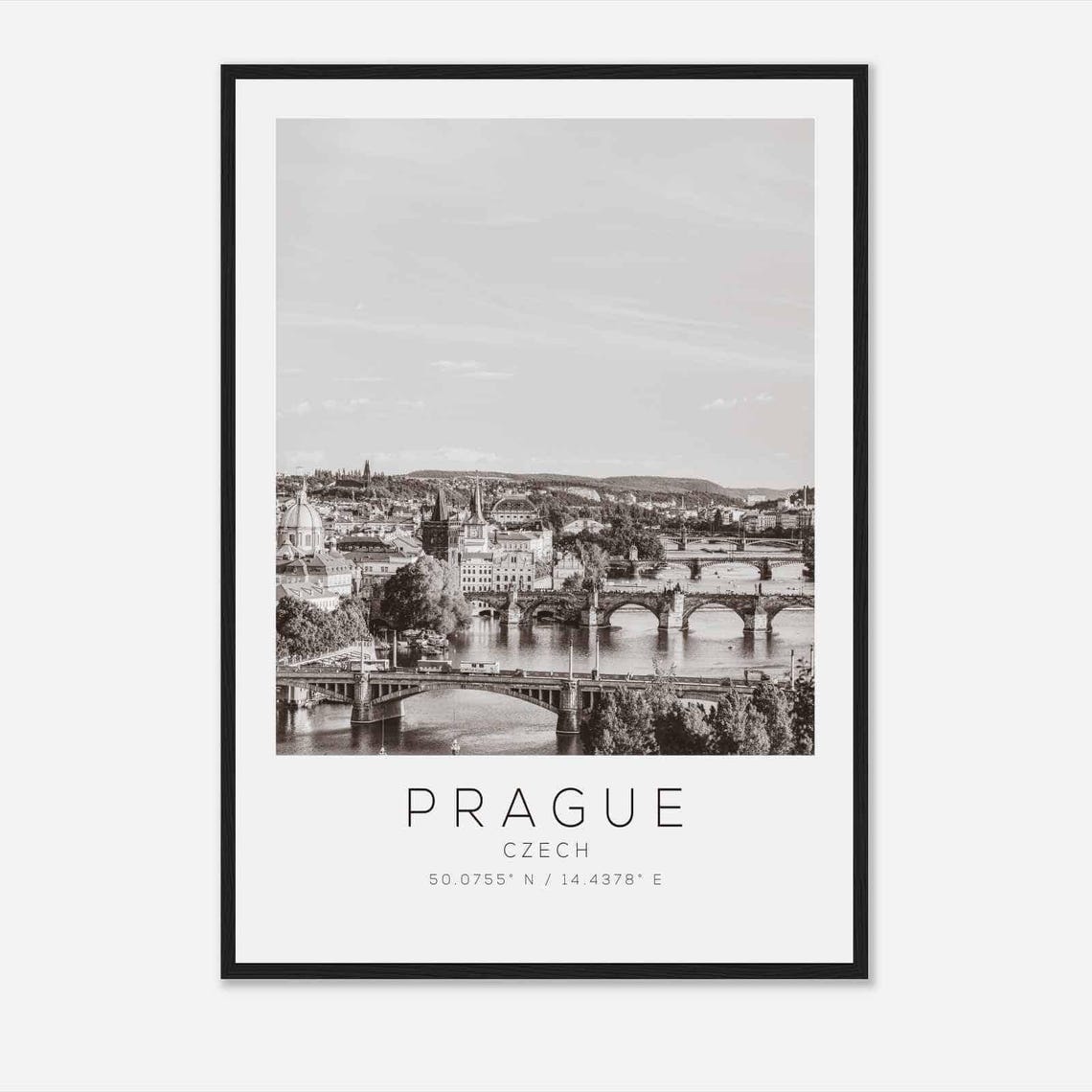 Prague Czech Charles Bridge Vltava River Black and White Poster