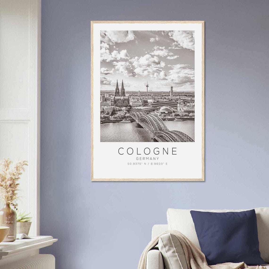 Cologne Germany Cathedral and Hohenzollern Bridge Black White Poster - Image 2