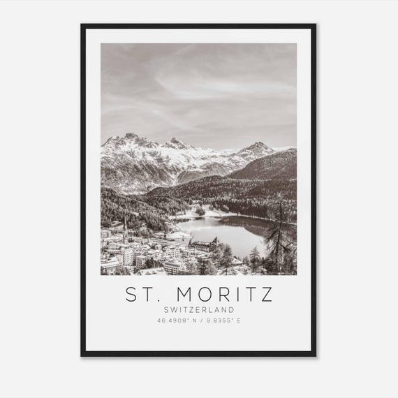 St Moritz Switzerland Travel Photo Poster Bw St Moritz Travel Print Minimalist Travel Poster Print