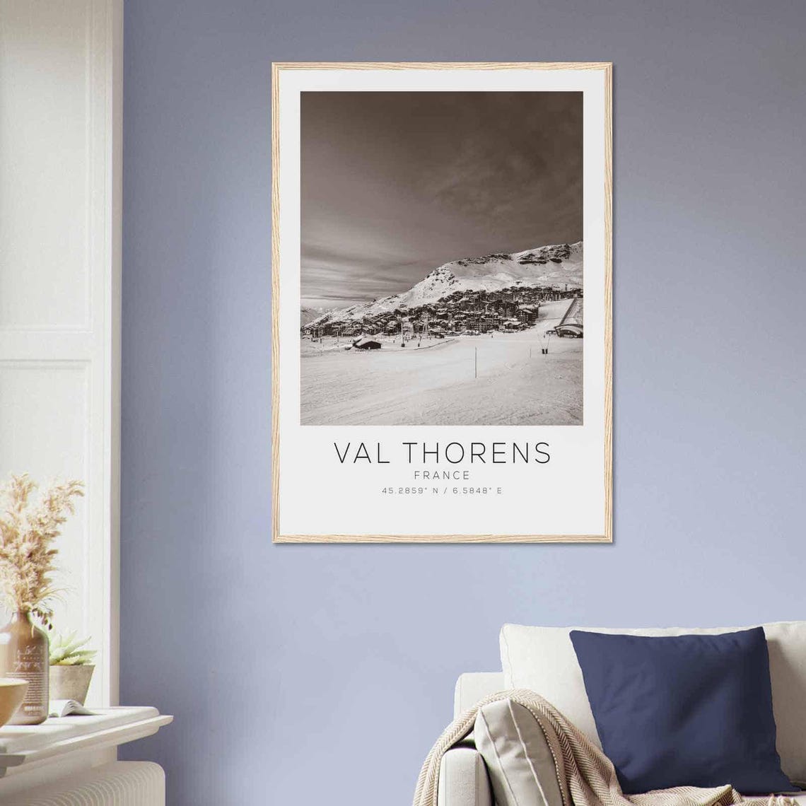 Val Thorens France Snowy Ski Resort Village Black White Poster - Image 2
