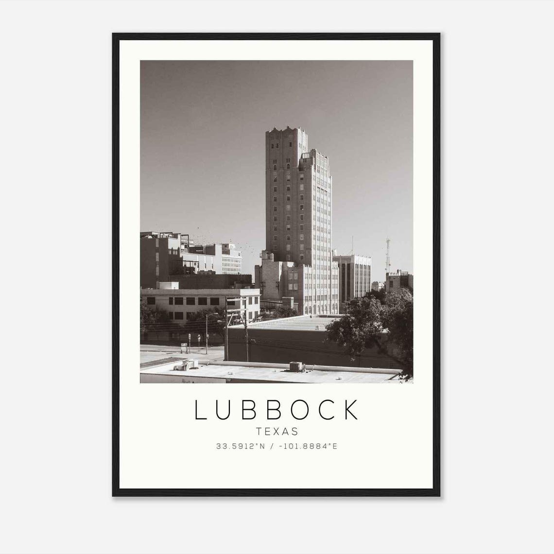 Lubbock Texas Historic Downtown Tower Black And White Photo Poster