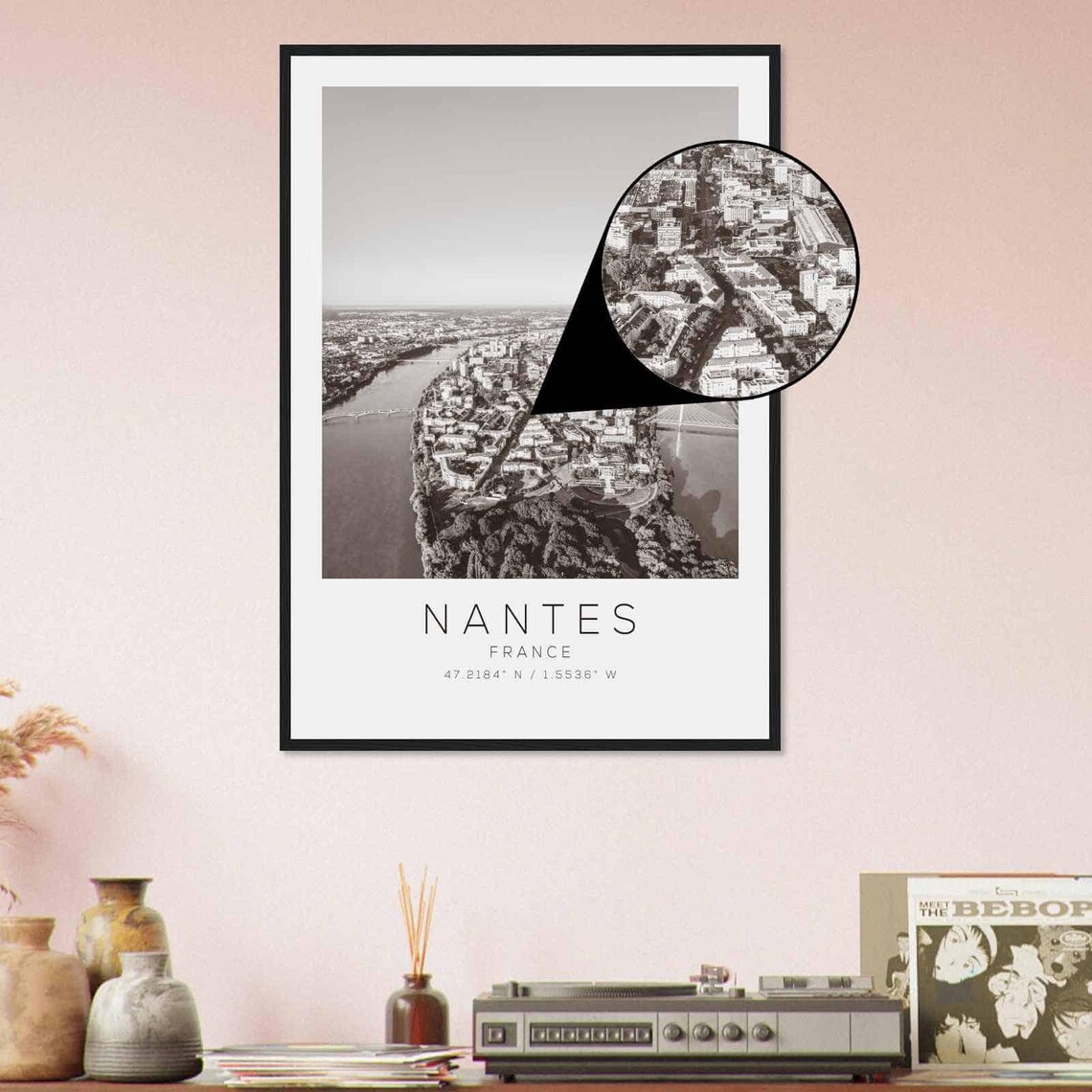 Nantes France Cityscape River Island Aerial Black White Photo Poster - Image 4