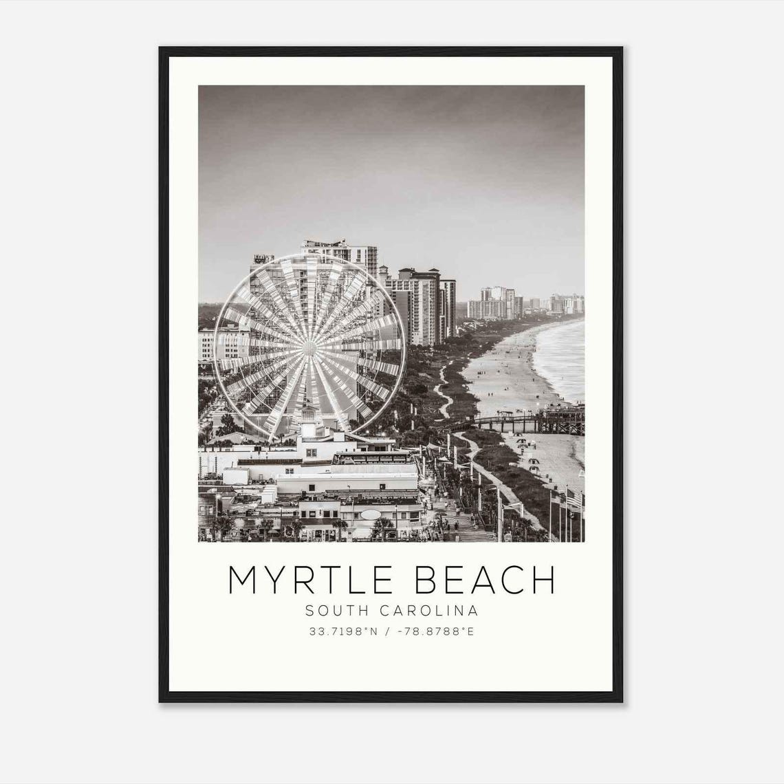 Myrtle Beach South Carolina SkyWheel Beach Minimalist Travel Poster