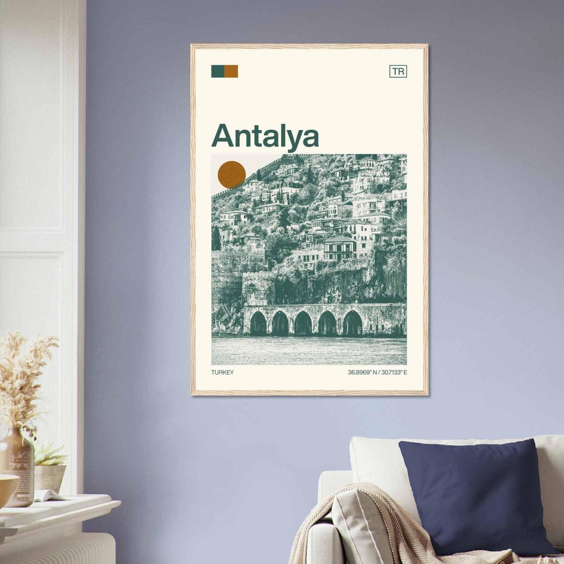 Antalya Turkey Historic Waterfront Arches Vintage Style Travel Poster - Image 2