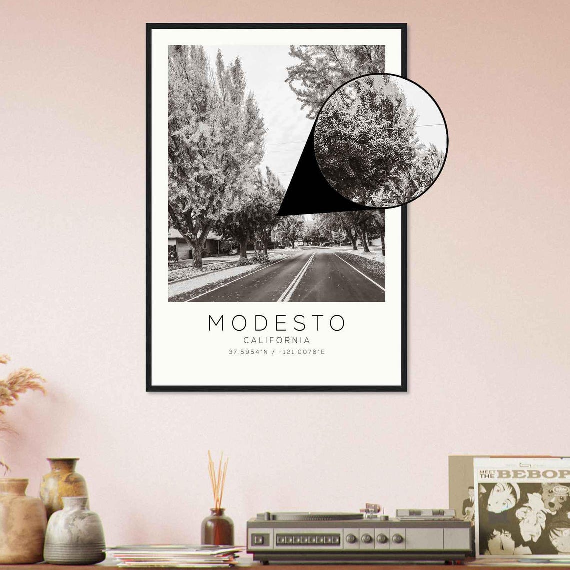 Modesto California Tree Lined Street Minimalist Travel Poster - Image 4