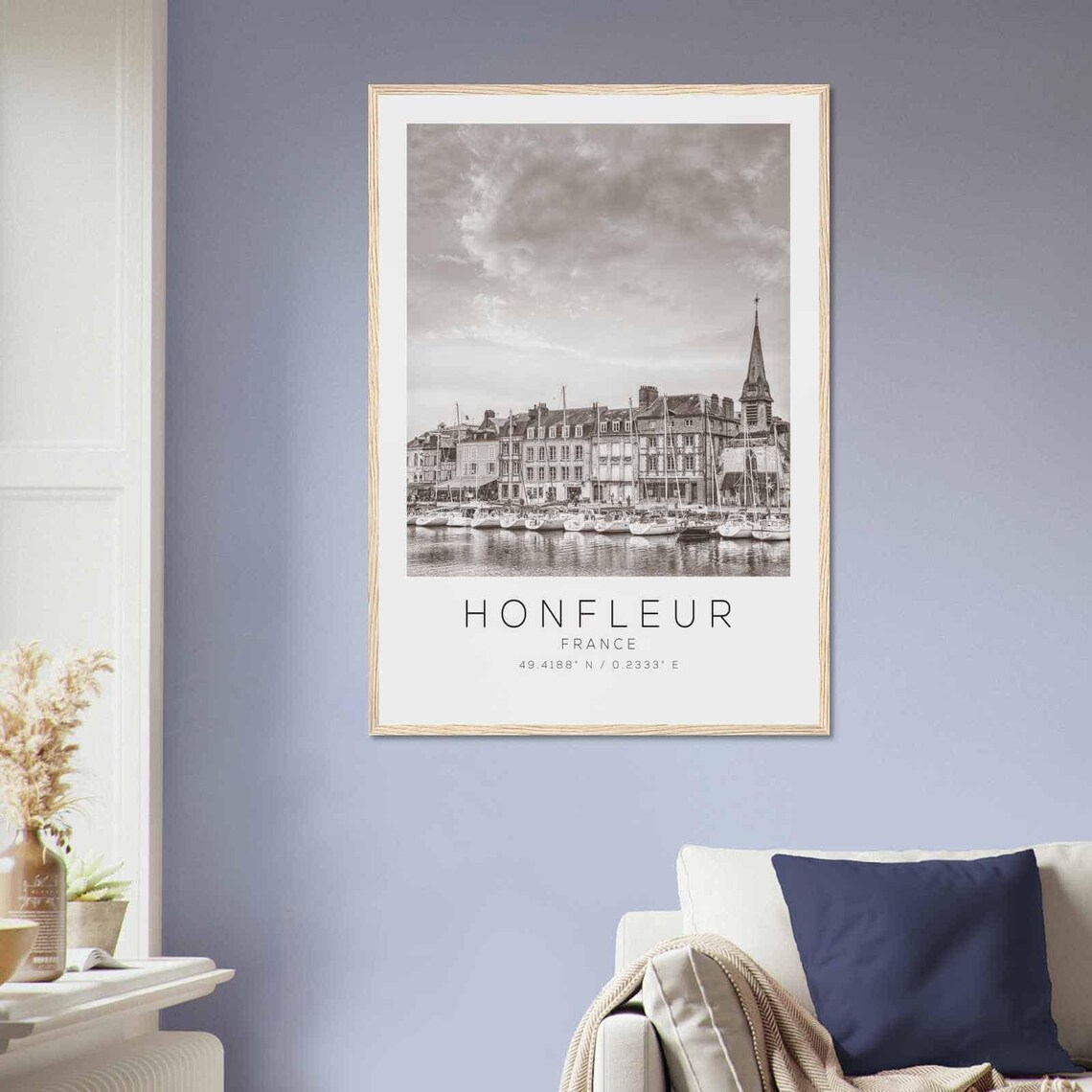 Honfleur France Black and White Harbor Sailboats View Travel Poster - Image 2