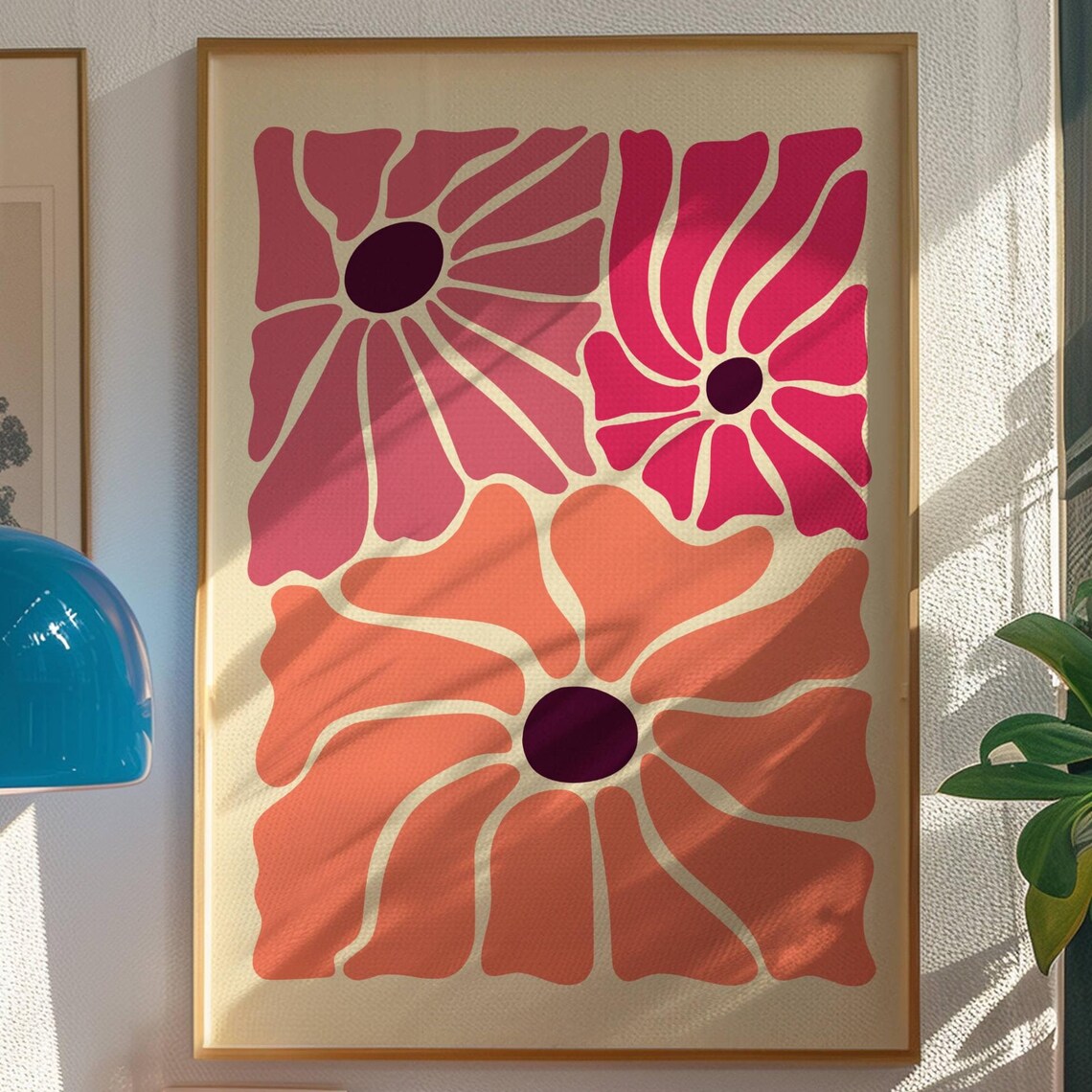 Groovy Retro Flowers Bold Pink Orange Modern Floral Pop Art Poster