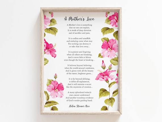 A Mothers Love Poem, Motherhood Typography Art Print