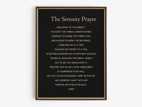 The Serenity Prayer Full Text Gold On Black Elegant Religious Poster