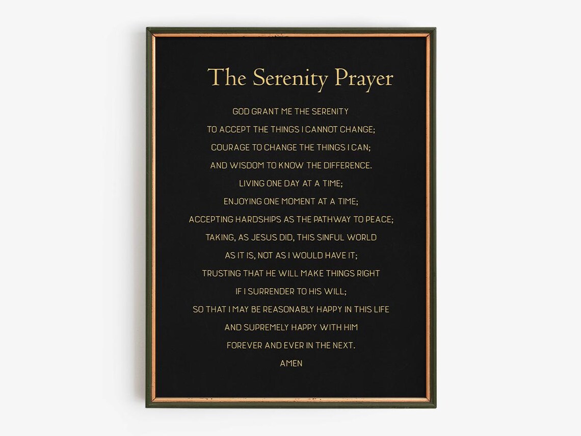 The Serenity Prayer Full Text Gold On Black Elegant Religious Poster