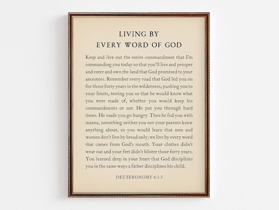 Deuteronomy 8 Living by Every Word of God Scripture Vintage Print
