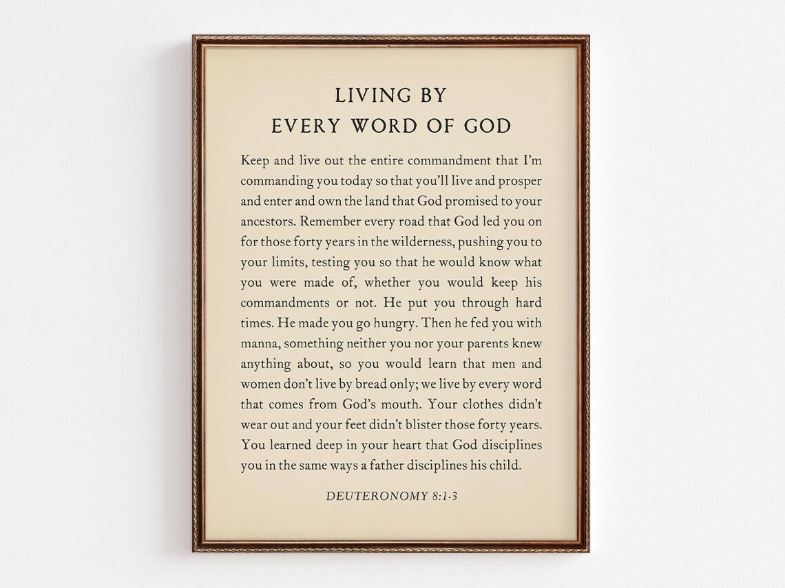 Deuteronomy 8 Living by Every Word of God Scripture Vintage Print