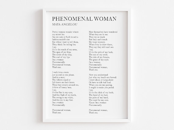 Phenomenal Woman Poem By Maya Angelou Female Empowerment Feminist Poetry Wall Art Typography Decor Women Gift